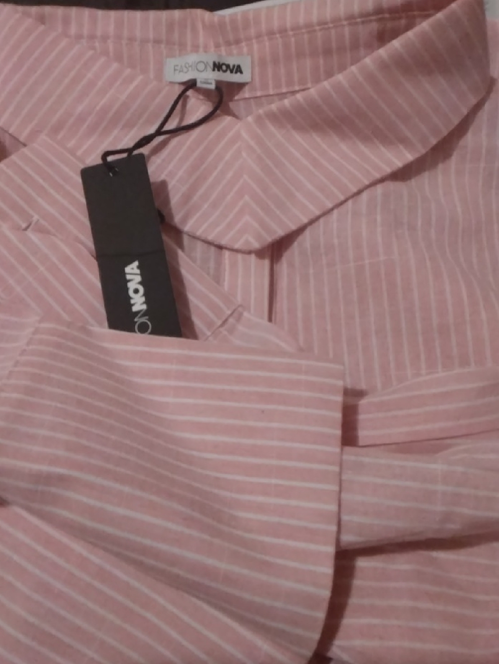 Fashion Nova Men's Light Pink Pinstripe Button-Down Shirt